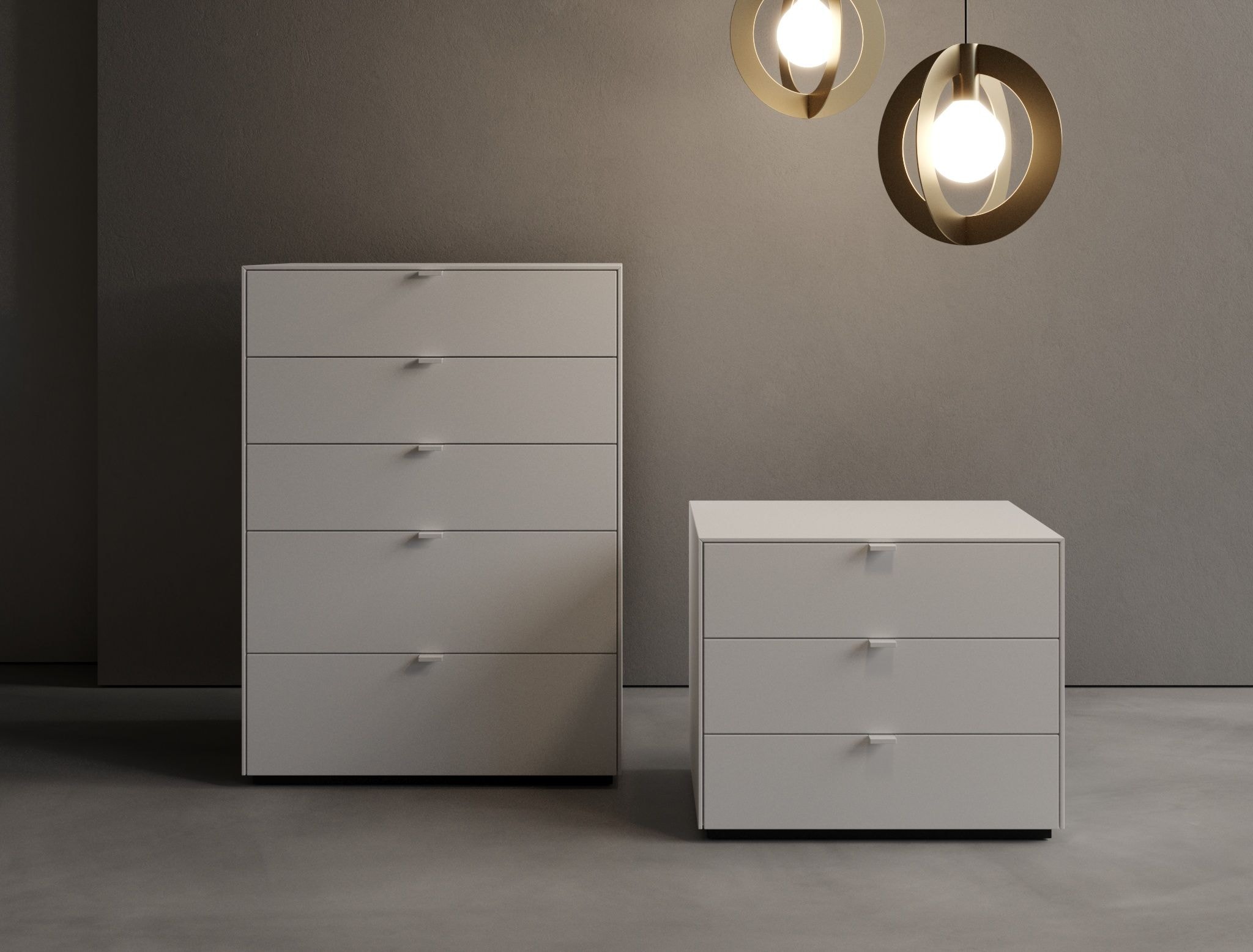 Vertical dresser with drawers Folio DV and Folio D2 bedside table